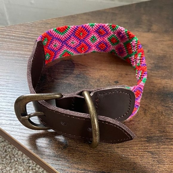 Mid size dog collar leather/mexican handmade colorfull textile - Picture 3 of 5